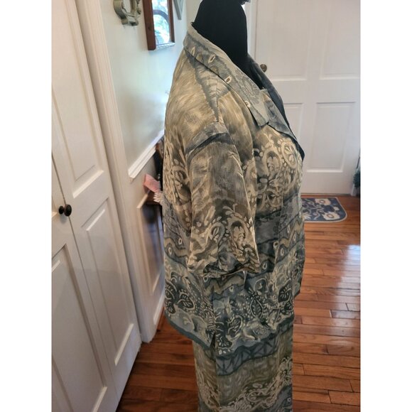 Vintage 90s Seafoam/Aqua Print 2 Piece Dress  Set 14P Coastal Grungefairy Artsy - Picture 3 of 10